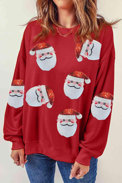 Festive Glitter Santa Crew Neck Jumper with Sparkling Embellishments