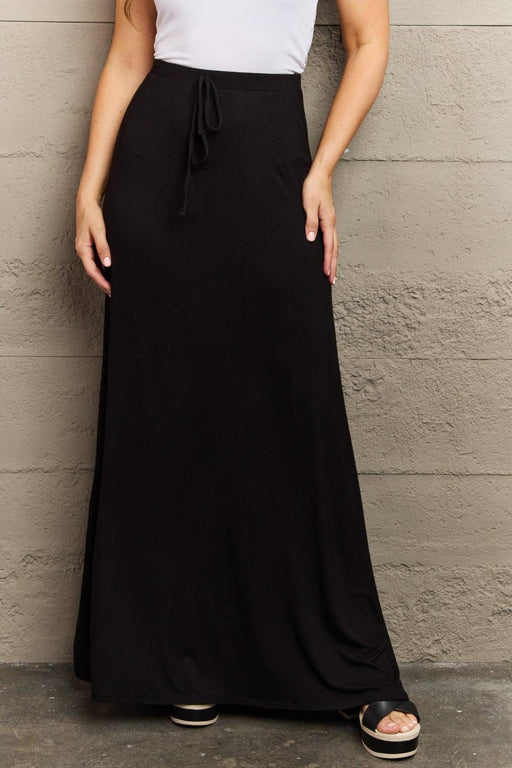 Chic Black Flare Maxi Skirt with Drawstring | Timeless Elegance & Comfort