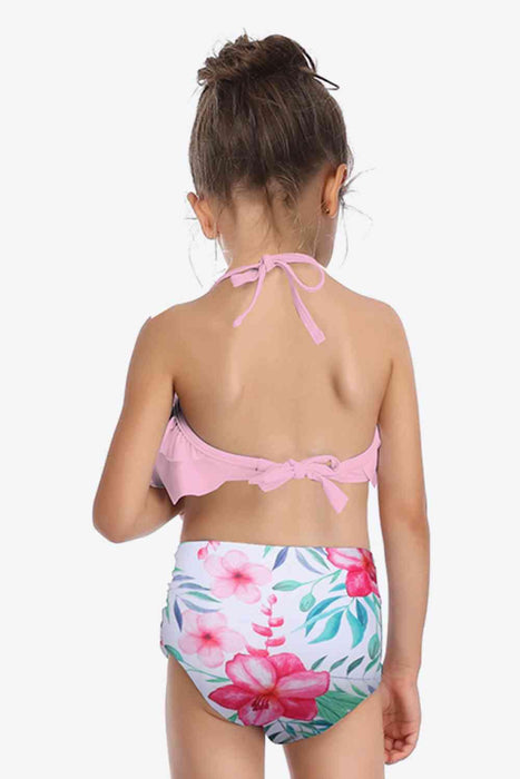 Sunny Shores Ruffled Halter Swimsuit Ensemble