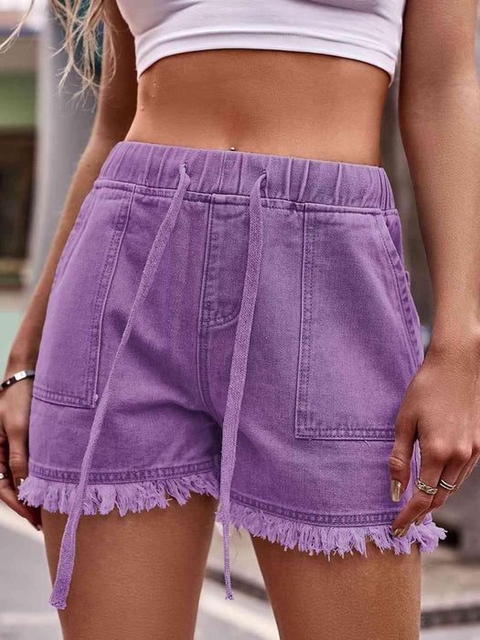 Chic Frayed Hem Drawstring Denim Shorts: Your Summer Essential