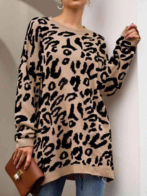 Leopard Print Oversized Knit Sweater