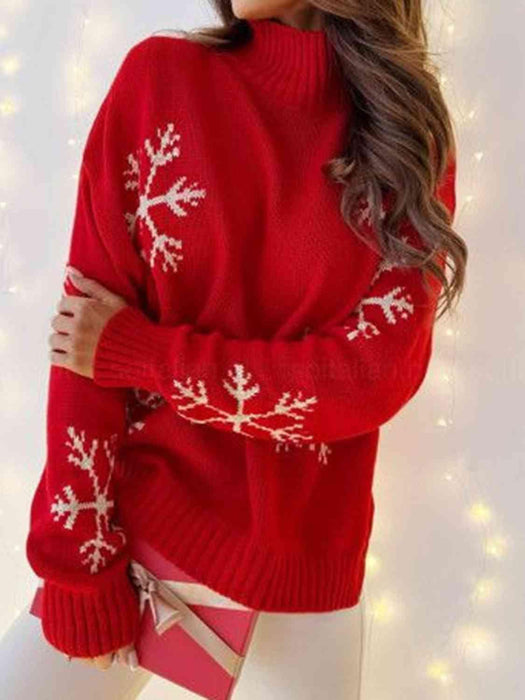 Cozy Snowflake Print Turtleneck Sweater