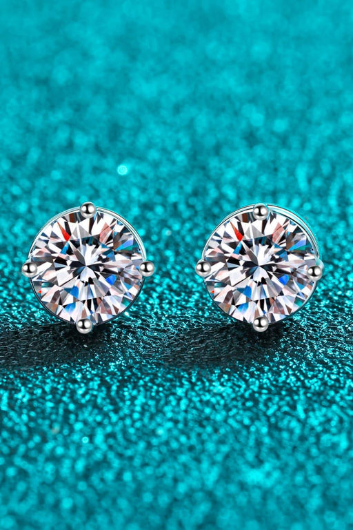 Luxurious 2 Carat Moissanite Stud Earrings in Rhodium-Plated Sterling Silver - Elegant Jewelry Set