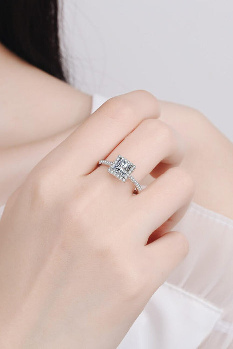 Elegant Square Moissanite Ring with Sparkling Zircon Accents - Sterling Silver Brilliance