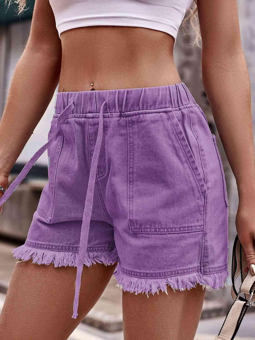 Chic Frayed Hem Drawstring Denim Shorts: Your Summer Essential