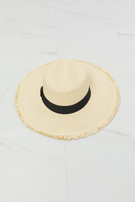 Elegant Fringe-Trimmed Black Ribbon Sun Hat