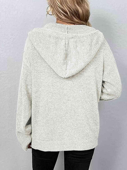 Stylish Button-Up Cozy Hooded Cardigan with Adjustable Drawstring