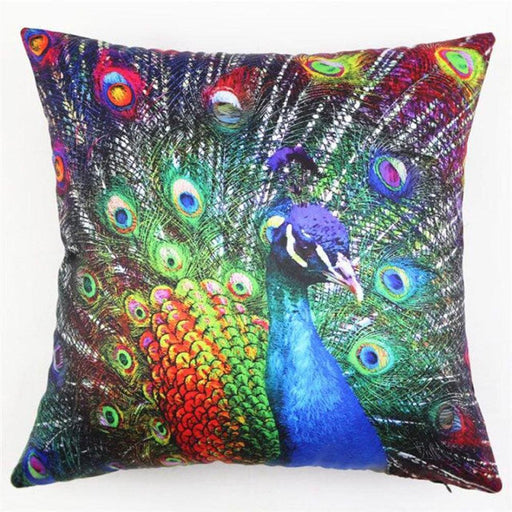 Vibrant Peacock Feather Print Decorative Plush Cushion Cover - Chic 16.5x16.5" Accent Pillow for Home Styling