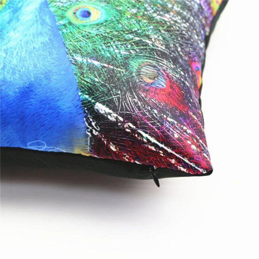 Vibrant Peacock Feather Print Decorative Plush Cushion Cover - Chic 16.5x16.5" Accent Pillow for Home Styling