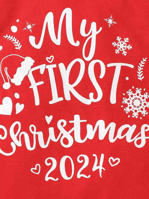 Holiday Graphic Print Baby Romper Set with Matching Beanie