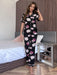 Floral Relaxation Lounge Outfit with Short-Sleeve Top and Trousers