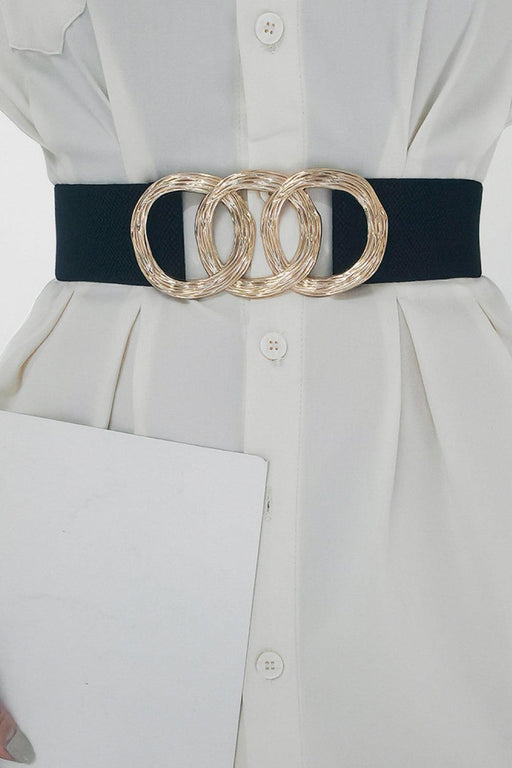 Elegant Wide Elastic Belt with Chic Zinc Alloy Buckle