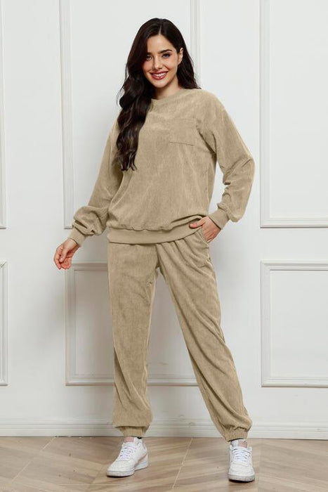 Cozy Lounge Ensemble Featuring Crew Neck Sweater and Jogger Trousers