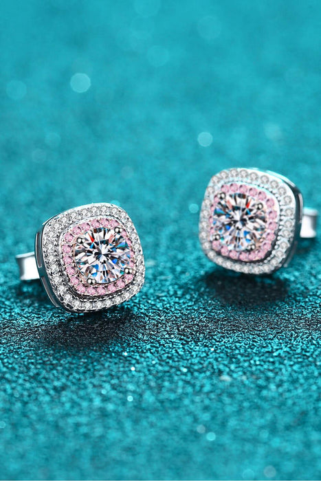 Rhodium-Plated Sterling Silver Geometric Stud Earrings with Zircon Accents