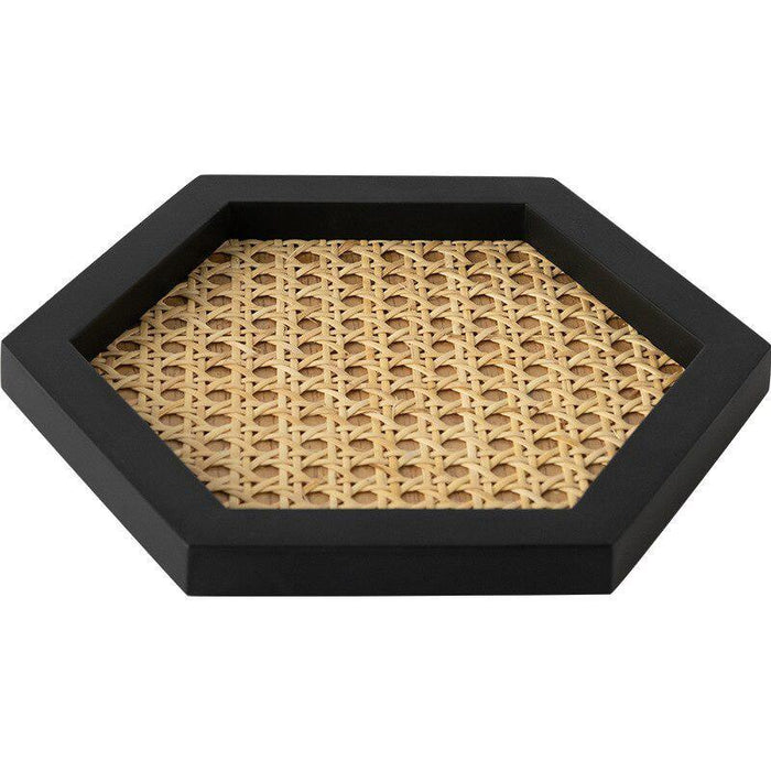 Japanese-Inspired Wooden Tray with Rattan Accents - Eco-Friendly Home Storage Solution