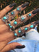 Turquoise Boho Feather Ring Collection - 8 Pieces with Cultural Flair