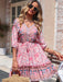Vintage Loose Fit Pink Polyester Dress with Long Sleeves for Women