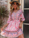 Vintage Loose Fit Pink Polyester Dress with Long Sleeves for Women