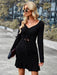 Chic Solid V-Neck Knit Dress with Raglan Sleeves for Women