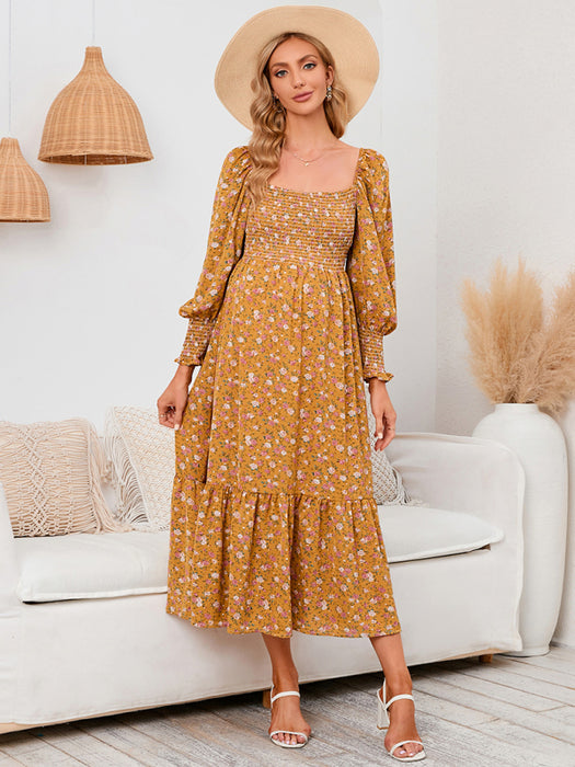 Floral Blossom: Elegant Chiffon Maxi Dress with Long Sleeves for Fashionable Ladies