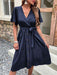 Elegant Wrap Neck Knee-Length Dress with Elbow Sleeves