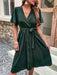 Elegant Wrap Neck Knee-Length Dress with Elbow Sleeves