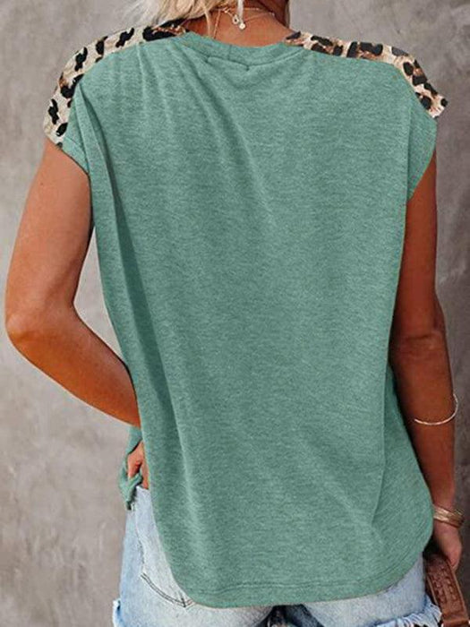 Safari Chic Short Sleeve Tunic Top with Animal Print Accents for Women