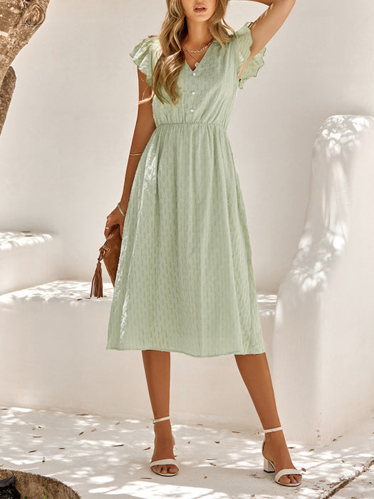 Essential Euro-American V-Neck Cotton Dress with Waist Tie - Ideal for Spring-Summer Wardrobe