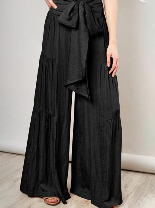 Chic Cotton Wide-Leg Trousers with Trendy Woven Straps