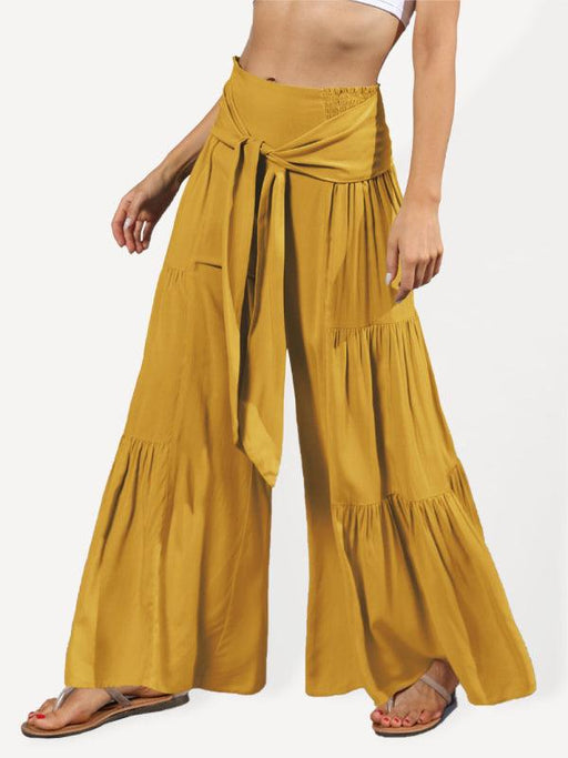Chic Cotton Wide-Leg Trousers with Trendy Woven Straps