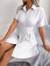 Solid Color Button-Up Shirt Dress for Women with Short Sleeves - Mini Length