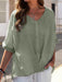 Relaxed Fit V Neck Top with Stylish Self-Design Pattern