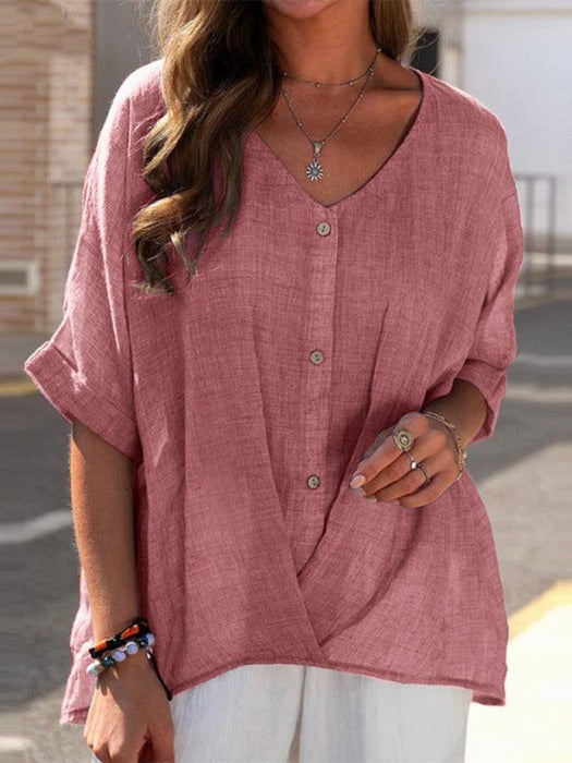 Relaxed Fit V Neck Top with Stylish Self-Design Pattern