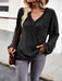 Sumptuous Waffle Knit V-Neck Top with Pocket - Elegant Cozy Blend for Style and Comfort