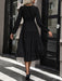 Classic Black V-Neck Dress with Long Sleeves - Women's Wardrobe Essential