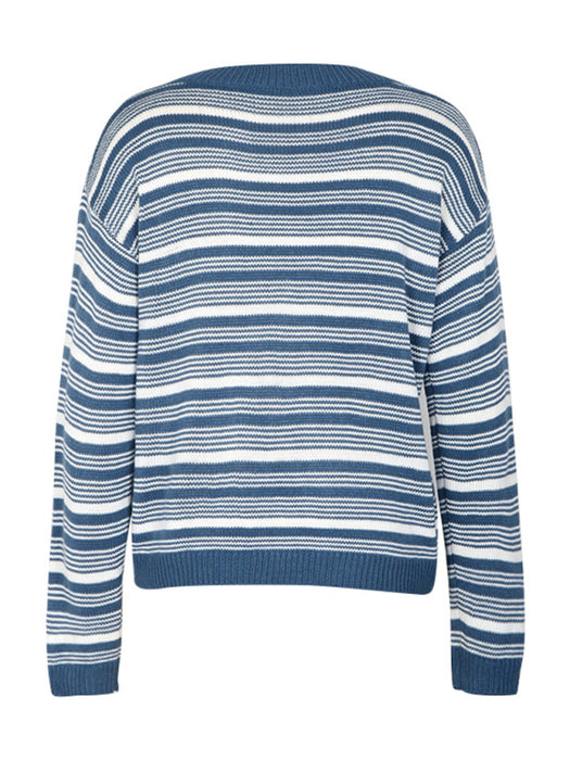 Vibrant Striped Acrylic Knit Sweater with Round Neck for Women