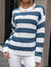 Cozy Striped Knit Sweater - Women's Round Neck Pullover for Autumn-Winter Collection - Fashionable and Comfortable Striped Sweater for Women