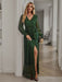 Elegant V-Neck Midi Dress with Defined Waist - Sophisticated Women's Clothing