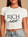 Women's Retro Polyester Tee with Oversized Letter Print and Dropped Shoulder Styling