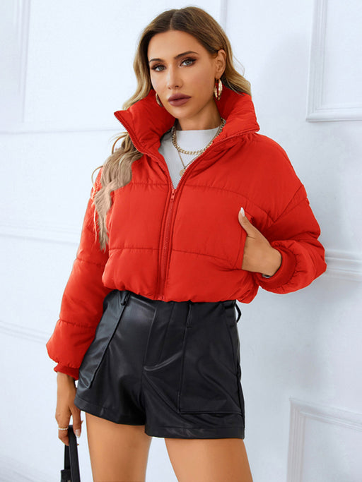 Elegant Women's Quilted Stand Collar Zip-Up Jacket for Autumn/Winter