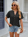 Button-Up V-neck Loose-Fit Short-Sleeve T-shirt for Women