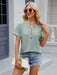 Button-Up V-neck Loose-Fit Short-Sleeve T-shirt for Women
