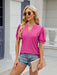 Women's Elegant V-neck Pleated Puff Sleeve T-shirt with Relaxed Fit