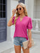Women's Elegant V-neck Pleated Puff Sleeve T-shirt with Relaxed Fit
