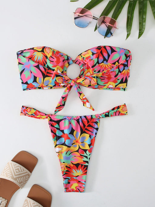Vibrant Floral Plaid Bikini Set