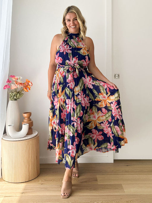 Bohemia Halterneck Swing Dress with Self-Designed Print