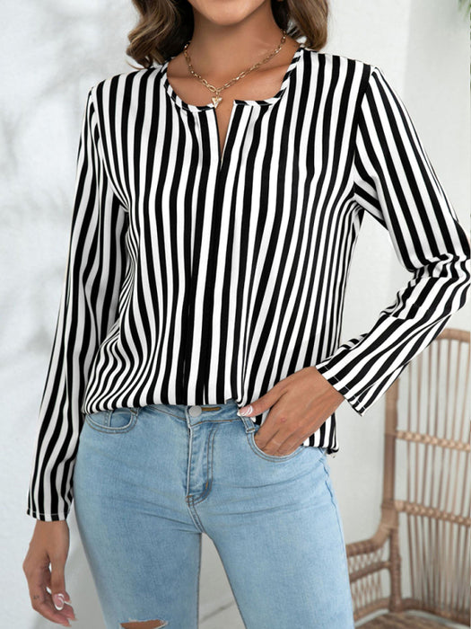 Chic Striped Print Long Sleeve Top - Casual Elegance for Every Day
