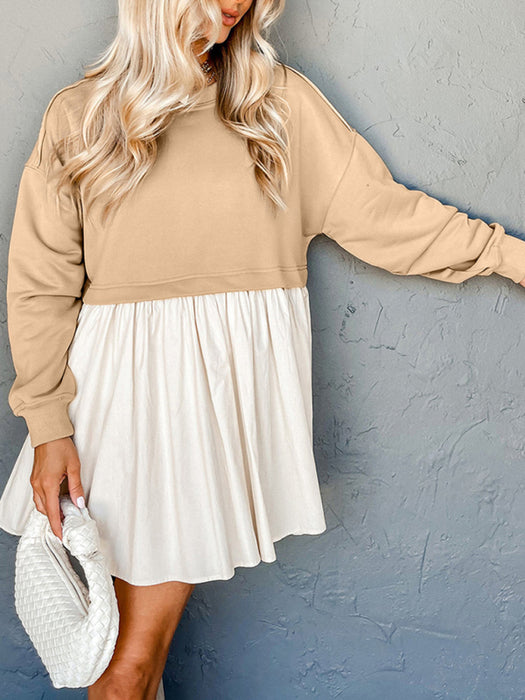 Chic Ribbed Knit Sweater Dress with Dropped Shoulder Sleeves - Women's Casual Elegance