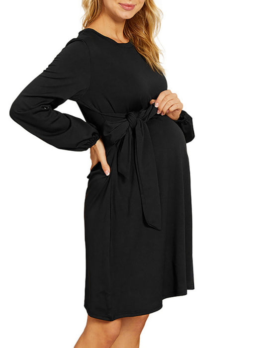 Effortless Elegance: A-Line Maternity Dress with Chic Lace-Up Detailing