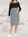 Striped Maternity Dress: Plus Size Long Sleeve Round Neck Pregnancy Wear - Autumn-Winter Essential